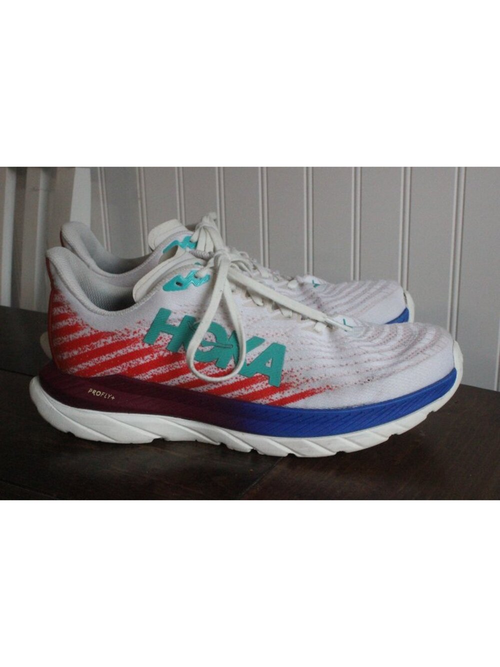 Hoka One Mach5 White flame ProFly+ Cushioning White Multi Womens 10B Running